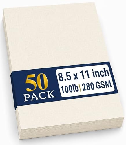 50 Sheets Ivory Linen Paper Textured Cardstock 8.5 x 11 100 lb Card Stock Paper Letter Size Cardstock for Invitations Greeting Cards Card Making Crafting Die Cutting and DIY Projects