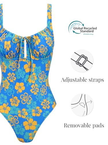 Image of BERLOOK Womens One Piece Swimsuits Floral Push Up Bathing Suit Sexy Tie Slimming Swimsuits for Women Swimwear