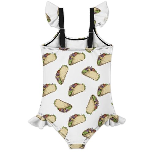 Image of Girls One Piece Swimsuit Macaroni Cheese Pasta Food Ruffles Swimwear Bathing Suits 3-12 Years