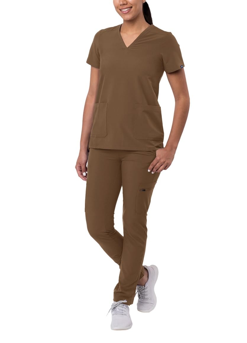 Adar Addition Go-Basic Scrub Set for Women - Slim V-Neck Scrub Top & Skinny Cargo Scrub Pants - A9200 - Mocha Quartz - L