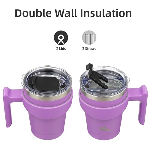 Image of Konokyo 10 oz Tumbler with Handle and Straw, Insulated Travel Mug