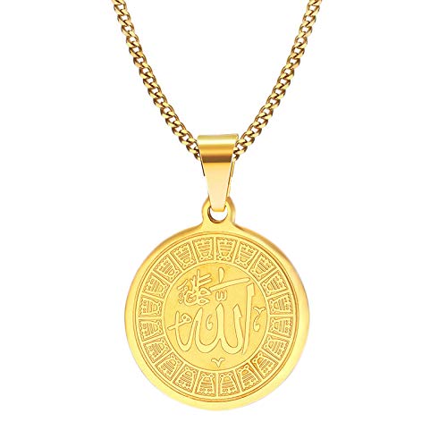 Asma Jewel House Stainless Steel Allah Round Muslim Prayer Medallion Pendant Chain Necklace for Men/Boys