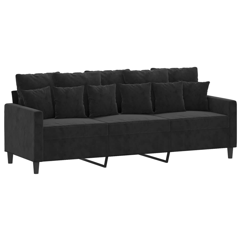 Brokky 3-TLG. Sofagarnitur mit Kissen - Wohnzimmer Sitzgruppe - Schwarz Samt - 3201685