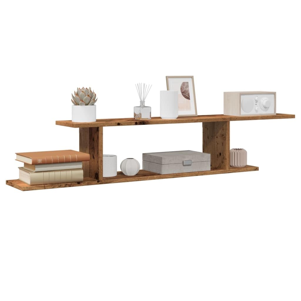 TV Wandregal Altholz-Optik 125x18x23 cm Schweberegal aus Holzwerkstoff Hängendes TV Board für Wohnzimmer Schlafzimmer Platzsparendes Wandboard für Receiver Konsolen DVDs