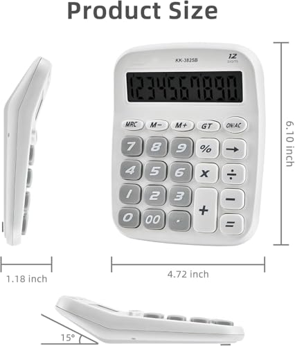 Image of Desktop Calculator with Big Easy-Press Buttons, 12 Digit Large Display Adding Machine for Office Desk & Home Use, White