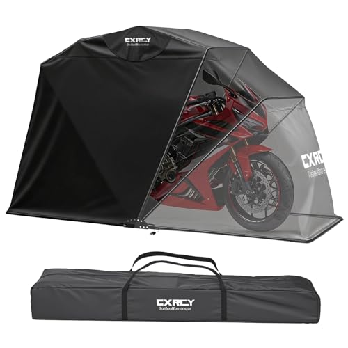 CXRCY Motorcycle Cover Shelter Storage - Heavy Duty 600D Oxford Vehicle Shed with Combination Lock Includes Carry Bag 106 x 41 x 60 Garage Tent Roll-Up Side Windows - Black