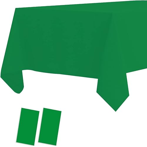 2 Pack Plastic Tablecloths Disposable Plastic Table Covers Table Cloths for BBQ Picnic Birthday Wedding Parties Waterproof TableCloth Oil-proof Table Cloth Light Weight Green Table Cover 54 x 108 In