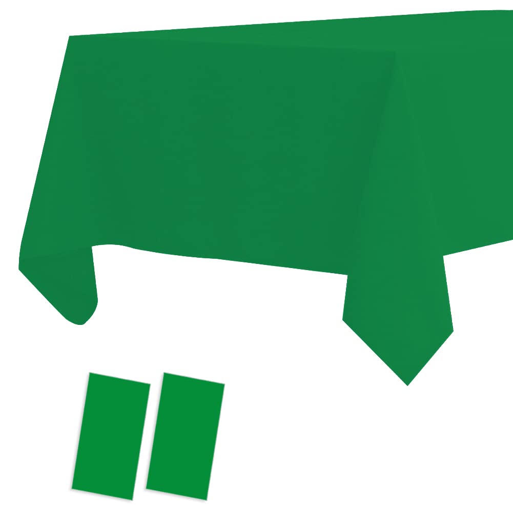 2 Pack Plastic Tablecloths Disposable Plastic Table Cloths Covers for BBQ Picnic Birthday Wedding Parties Waterproof Oil-Proof Cloth Light Weight Green Table Covers 54 x 108 in