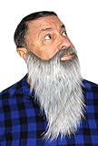 Realistic 9 Inch Long Beard and Mustache, Lumberjack Hipster Beard Costume, Self Adhesive One Piece (Grey/White Mix)