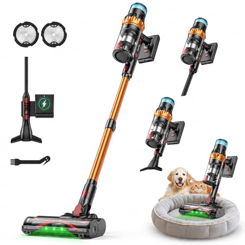 Image of TechRise Cordless Vacuum Cleaner, 58KPA 680W 70Mins Stick Vacuum with LED Touchscreen, 3+1Smart Modes, Anti-Tangle & 8-in-1 Filter, Self-Standing Cordless Vacuum for Home /Pet Hair /Carpet /Floor