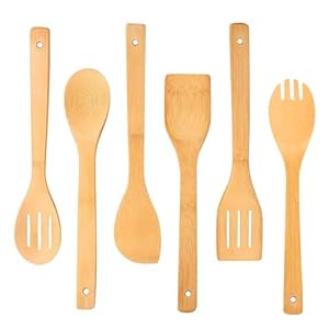 6 Pcs Bamboo Wooden Utensils, Resistant & Stylish Wooden Cooking Utensils for Everyday Cooking