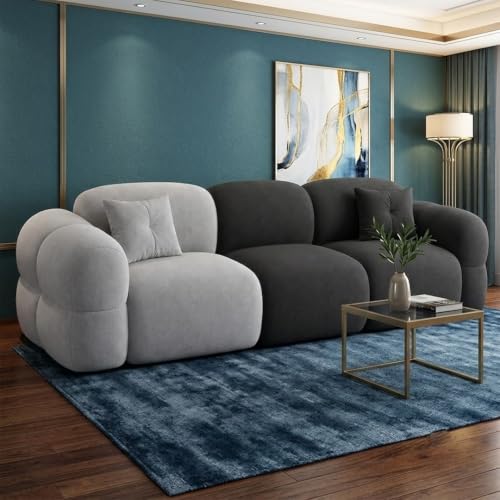 Image of FURNY Luxury Nimbus 3 Seater Bubble Cloud Sofa Set for Living Room | Boston Fabric | Modern Cushioning, Comfortable Couch for Home Office & Drawing Room | Light & Ash Grey