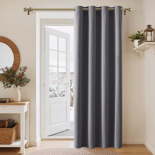 PONY DANCE Thermovorhang Hitzeschutz Türvorhang Blickdicht 1 Stück H 200 x B 140 cm Verdunkelungsvorhang Grau Tür Gardinen mit Ösen Vorhänge Wohnzimmer Blackout Curtain