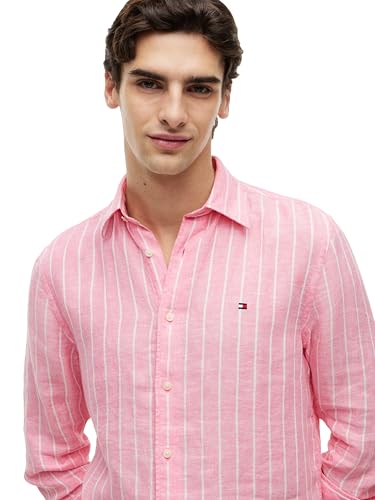 Image of Tommy Hilfiger Men's Long Sleeve Casual Linen Button Down Shirts in Regular Fit
