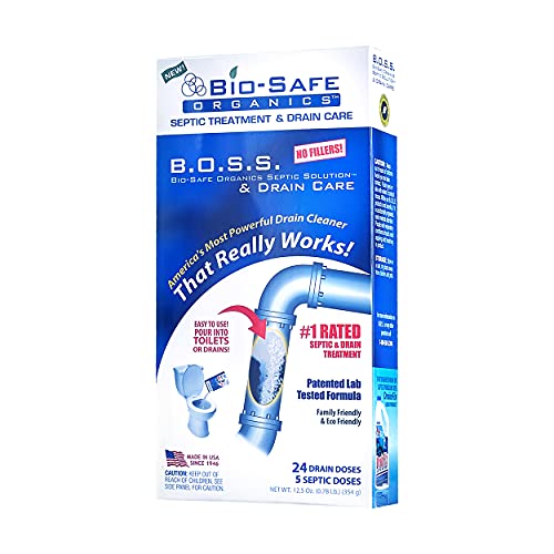B.O.S.S.- Bio-Safe Organics Septic Solution & Drain Care 12.5 oz Powder - Patented Bacteria Enzyme Exxon Valdez Septic Tank Maintenance & Drain Care Formula - Treat All Septic Tank Systems & Drains