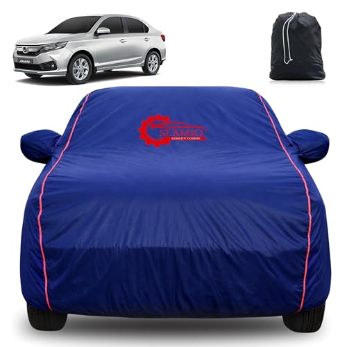 Image of 100% Waterproof Car Cover for Honda's Amaze 2018-2022 | All-Weather, Dustproof & UV Protection | Heavy-Duty 3-Layer Fabric | Custom Fit with Mirror & Antenna Pocket | Navy Blue