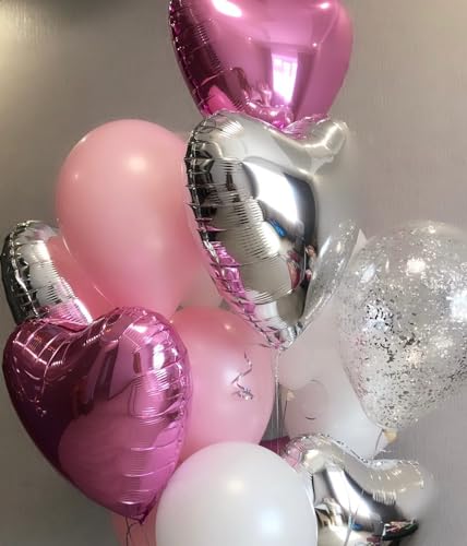 Image of Biapian Silver Heart Balloons, 10PCS Valentines Balloons 18inch Love Foil Balloons for Helium Birthday Decorations for Valentines Day, Wedding, Birthday, Baby Shower