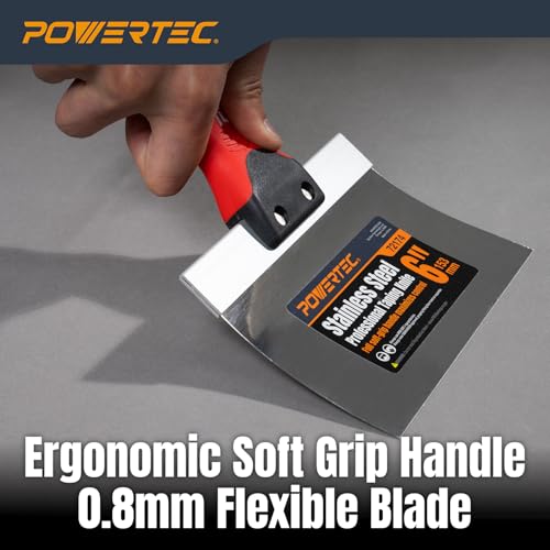 Image of POWERTEC Drywall Knife Set, 5 Pcs Stainless Steel Taping Knives, 6 inch,8 inch,10 inch, 12 inch,14 inch Drywall Joint Taping, Finishing & Patching (72174)
