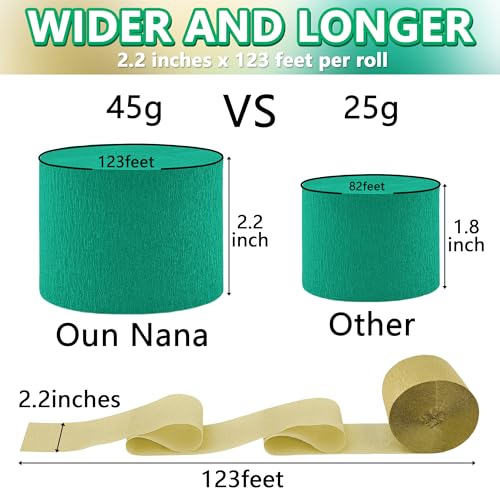 Image of Green and Gold Crepe Paper Streamers, 2.2 inch x 123 Ft Per Roll Wedding Streamers for Birthday Baby Shower Bachelorette Bridal Shower Engagement Happy Anniversary Decorations Party Supplies