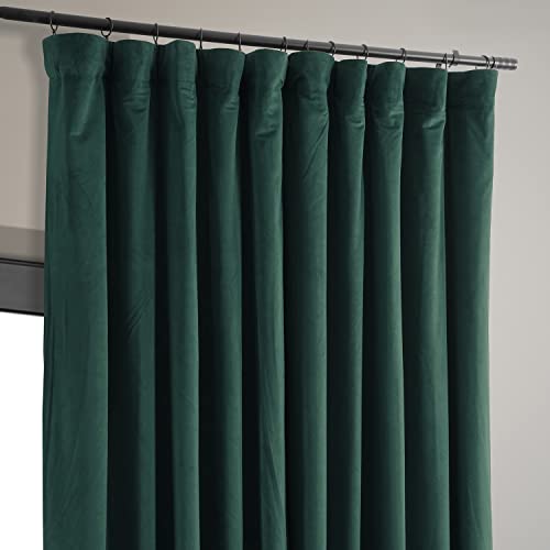 HPD Half Price Drapes Signature Velvet Thermal Blackout Curtains for Living Room 120 Inch Long 1 Panel Rod Pocket Insulated Blackout Curtains for Bedroom Window Curtains, 100Wx120L, Blackforest Green