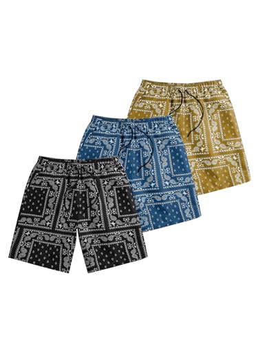 SOLY HUX Men's Paisley Bandana Shorts 3 Packs Summer Casual