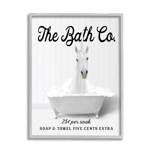 Image of 'Bubble Bathtub Unicorn'| Framed Giclee Art | Stupell Industries | Gray, 11 x 14 Inches, Easy to Hang and Sturdy, Made in USA, by Lettered and Lined