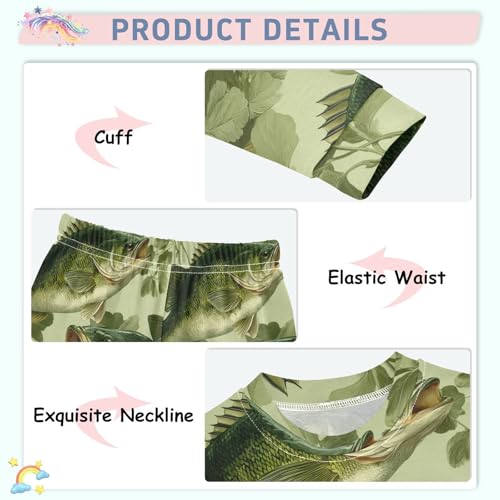 Pajama Sets Long Sleeve Fish Swimming Leaves Soft Comfy Sleepwear 2 Piece PJS 3-8T4