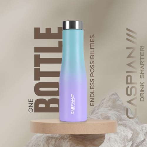 Image of CASPIAN / / / Aqua ISI Certified Stainless Steel Water Bottle 1ltr.(Purple & Green, 1 Litre, Set of 3)|Leak Proof Thunder for Fridge Home Office Travel School Kids Boys Girls Adults Sports Gym|BPA Free