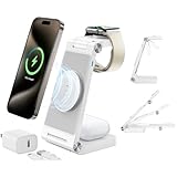 3イン1 磁気ワイヤレス充電ステーション Mag-Safe 18W 急速充電 iPhone 16/15/14/13/12 Pro/Max/Plus、Watch Series & AirPods Pro/4/3/2用 - 理想的なギフトセット