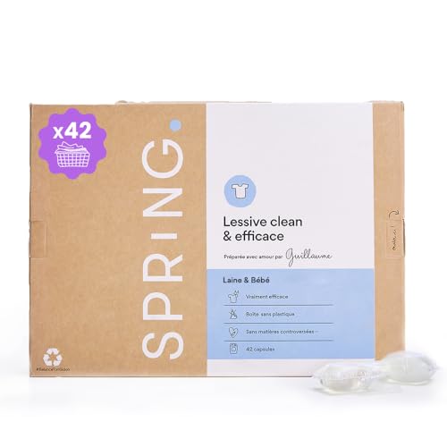 SPRiNG - Lessive Laine & Bébé - x42 Capsules - Sans Parfum - Fraîcheur Longue Durée - Nettoyage Efficace - Parfum Agréable - Formule Clean - Éco-responsible