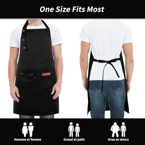 DASHUAIGE 2 Pack Adjustable Waterproof Canvas Aprons, Heavy-Duty Bib with Pockets for Grill & Restaurant Use(Black+Blue) - Cosy Home Interiors DASHUAIGE 2 Pack Adjustable Waterproof Canvas Aprons, Heavy-Duty Bib with Pockets for Grill & Restaurant Use(Black+Blue) - Image 3