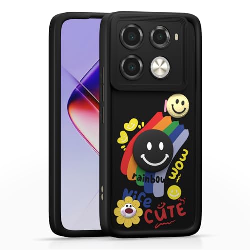 Image of Pikkme Back Cover for Infinix Note 40 Pro 5G | Soft Silicone| Cute Rainbow Smile & 3D Cartoon Flower Design | Shockproof Raised Camera Protection Bumper Case (Black)