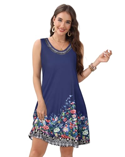 Image of CHICGAL Womens Summer Dresses Casual Sleeveless Loose T Shirt V Neck Sundress Swing Beach Cover Up with Pockets 2026