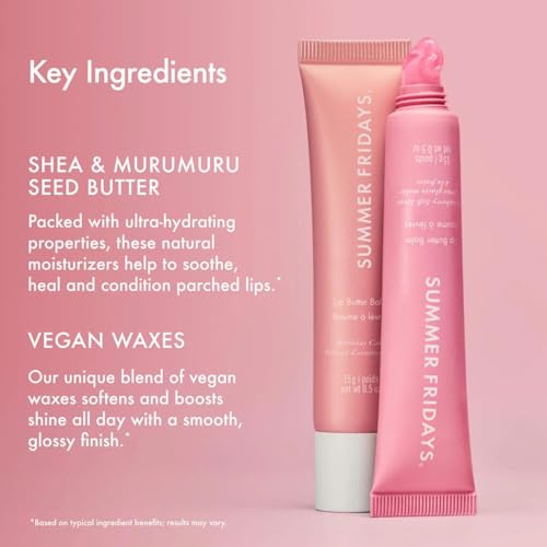 Image of Summer Fridays Lip Butter Balm Sweet Pink Duo - Conditioning Tinted Lip Balm + Overnight Mask for Instant Shine + Color - With Hydrating Shea Butter - Strawberry Soft Serve + Birthday Cake (2 Count)