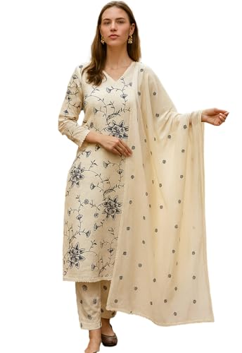 Kurta pant dupatta imprimé blanc en coton pour vos soirées