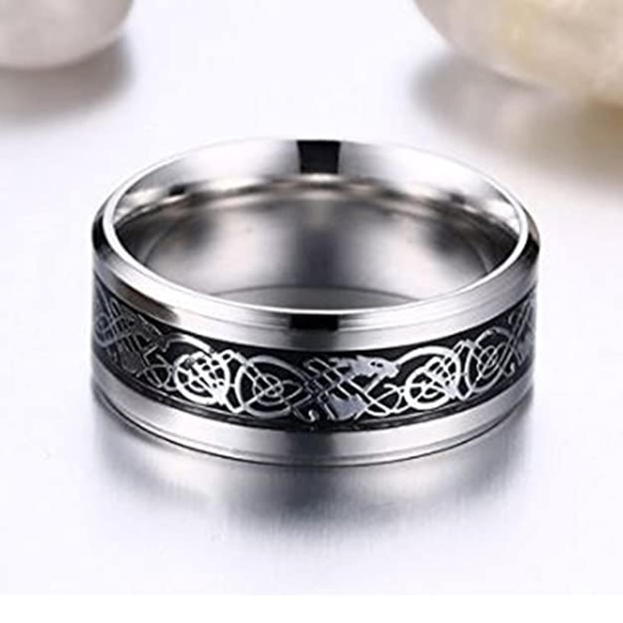 Tungsten Celtic Dragon Wedding Band, Beveled Edges