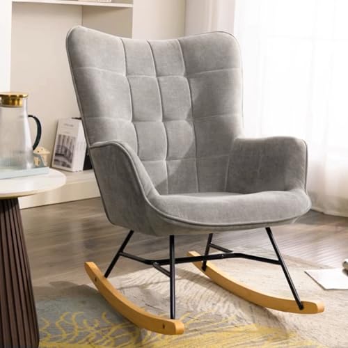 Image of DAGONHIL Rocking Chair Nursery Upholstered Glider Chair Modern Armchair with Thick Seat and High Backrest for Nursery Living Room Bedroom Balcony Offices Grey