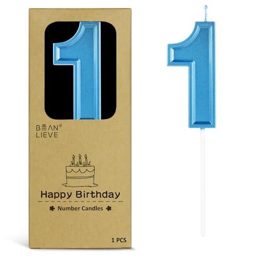 BEAN LIEVE Blue Birthday Candles Number 1, Blue Number Candles, Cake Number Candles for Birthday Parties and Wedding Anniversary Celebrations