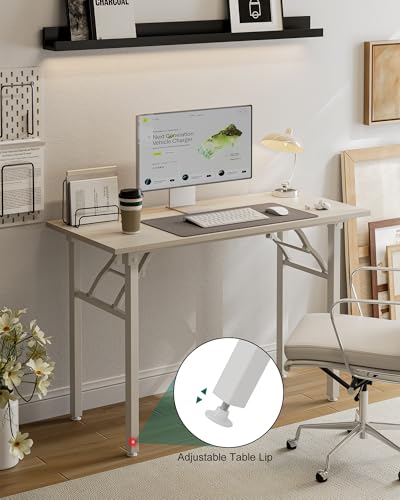 Image of Frylr Small Folding Computer Desk - Portable 43.3 Inch Foldable Laptop Table, Collapsible and Compact for Easy and Fast Setup, Lightweight for Small Spaces, Home Craft and Study Use, White Ash
