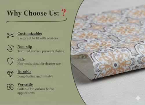 Image of Dribble EVA Shelf Liner Mat 45x500cm Roll, Non Slip Drawer & Cabinet Liner for Kitchen, Waterproof Oilproof Washable Fridge Mat, Anti Skid Cupboard Wardrobe Multipurpose Mat (Yellow /Brown mandala Art)