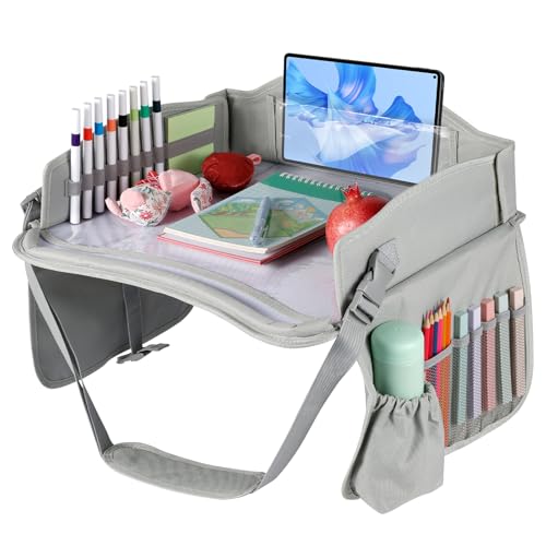 Kids Travel Tray, Portable Car Seat Tray, Enduring Polyester Foldable Drawing Trays with Adjustable Padded Shoulder Strap, Rounded Corners Curved Edges Car Travel Trays Suitable for Child