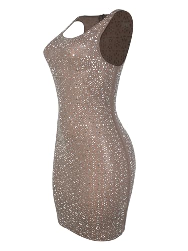 Image of Jigfar Women's Sexy Rhinestone Sheer Mesh See Through Bodycon Dress Birthday Party Club Night Outfits