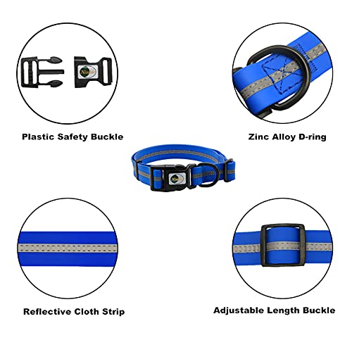 Image of Nimble Reflective Waterproof Dog Collar Adjustable Odor Resistant Easy Clean Pet Collar for Small Medium Large Dogs Night Walking Outdoor Rainy Use (Small (9.45 inch-14.17 inchinches), Blue)