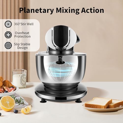 Stand Mixer, 8.5QT+ 6QT Two Stainless Steel Bowls Electric Food Mixer Black - Image 6