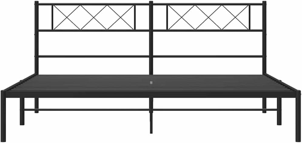 Metal Bed Frame Black Powder-Coated Steel Full Size Platform Bed Frame with Headboard and Storage, Sturdy Durable Slatted Foundation for Bedroom Furniture