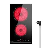 Hermitlux Piano Cottura in Vetroceramica 2 Fuochi da incasso 29 cm con Sicurezza Bambini, Controllo Touch, Timer, 3300W Nero