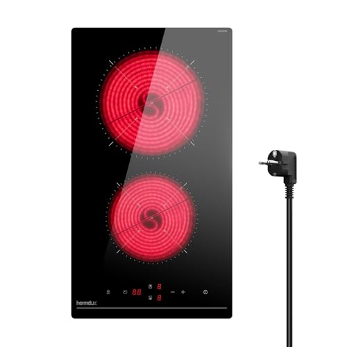 Hermitlux Domino Glaskeramikkochfeld, Eingebaut 29 cm Glaskeramik Elektrisches Kochfeld, 9 Leistungsstufen, Sensor-Touch-Steuerung, Kindersicherung, 1-99 Minuten-Timer, Geeignet für Alle Töpfe