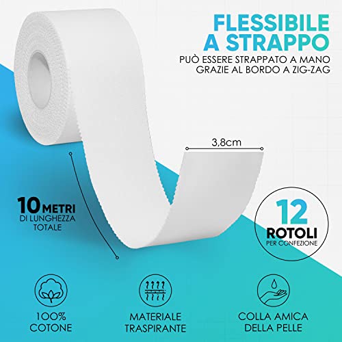Sporttape - 12 Rotoli di Nastro Adesivo (3,8 cm x