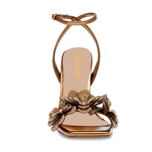 miss left Women Rhinestones Stiletto Heel Sandals with Strap Buckle Flower Embellished Open Square Toe High Heel Pumps Chic Wedding Event Dress Shoes Size 4-16 US3