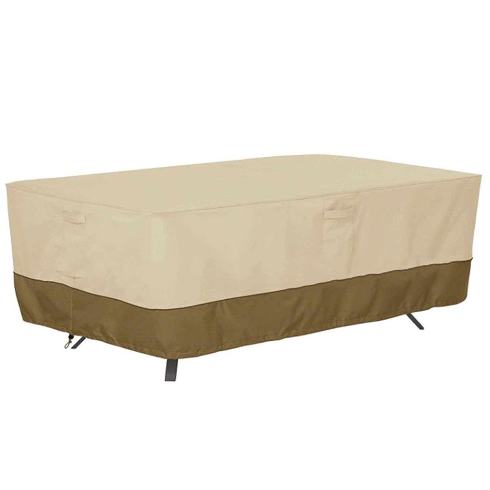 ZPYXBH Rectangular Patio Table Cover, Heavy Duty Waterproof Outdoor Lawn Patio Furniture Covers with Padded Handles, Outdoor Large Furniture Set Cover Waterproof Beige And Brown,70" Lx47 Wx27 H